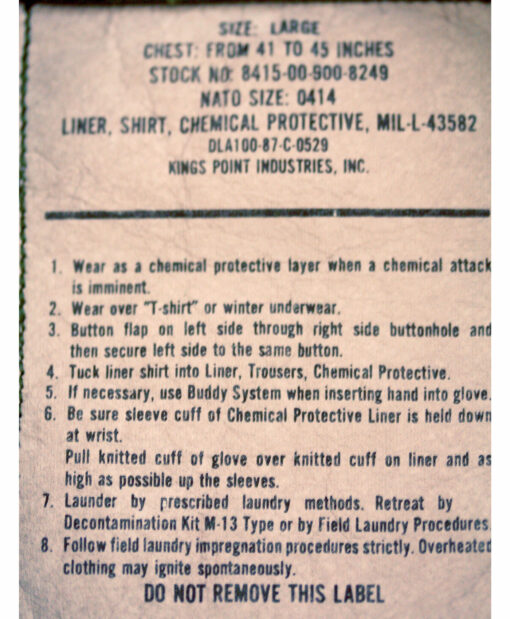 U.S. Military Chemical Protective shirt ’70/80s